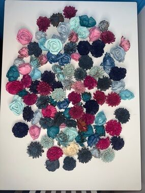 Assorted Decorative Flower Accents in Teal, Navy, Berry & Pink